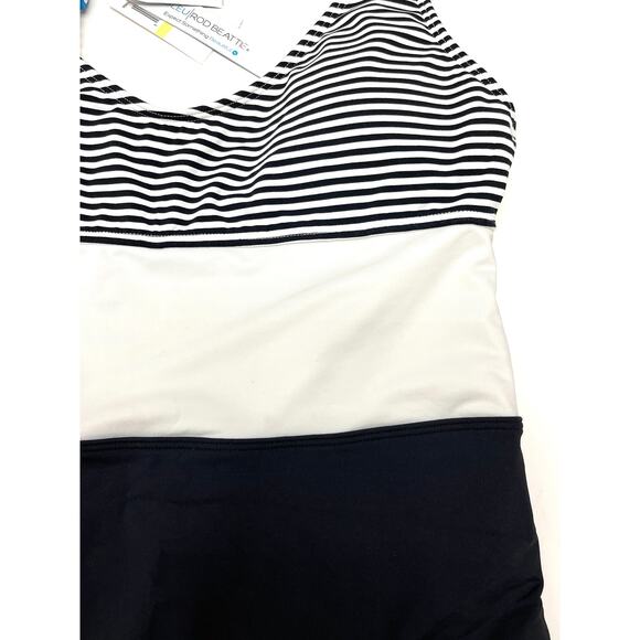 BLEU Black Stretch Tank Striped Color Block One Piece Swimsuit 4 NWT - Picture 3 of 5